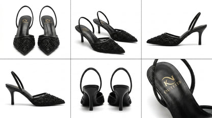 Estelle Embroidered Floral Mesh Slingback Heels