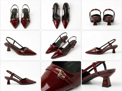 Sienna Patent Pointed Toe Buckle Slingback Kitten Heels