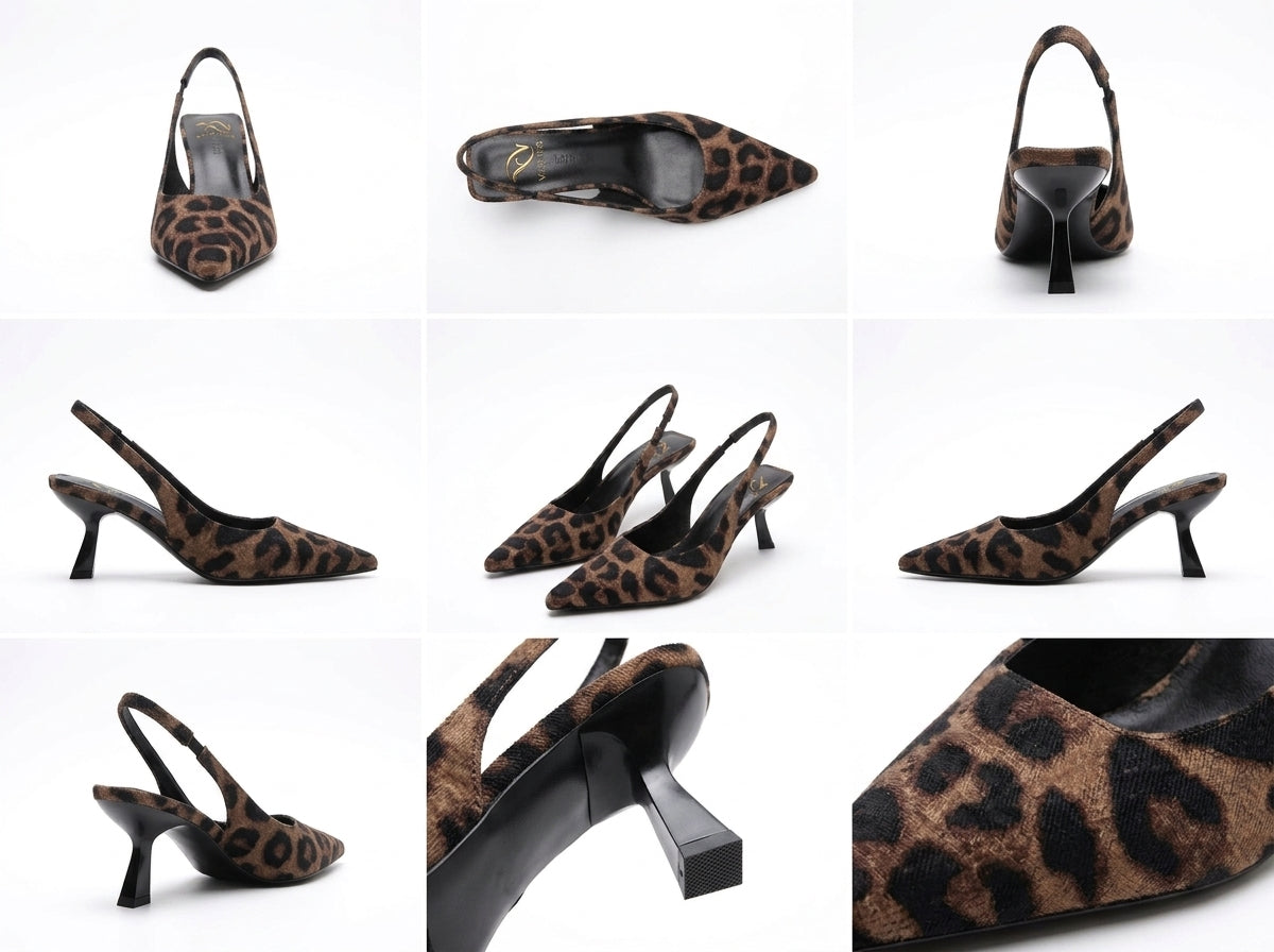 Celeste Textured Pointed Toe Slingback Heels