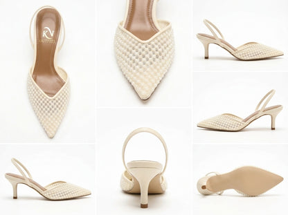 Amara Pearl Embellished Mesh Slingback Heels