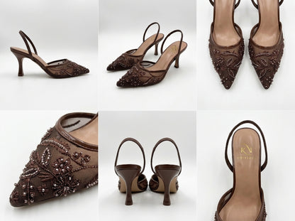 Flora Beaded Floral Mesh Slingback Heels