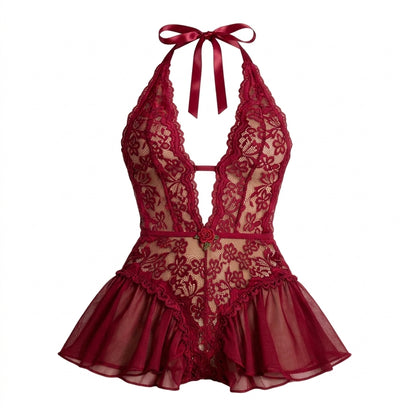 Floral Mesh Teddy Bodysuit Lingerie Set