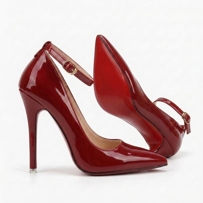 Vixen Patent Pointed Toe Ankle Strap Red Bottom Heels