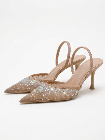 Stella Mesh Pointed Toe Slingback Heels