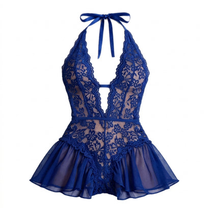 Floral Mesh Teddy Bodysuit Lingerie Set