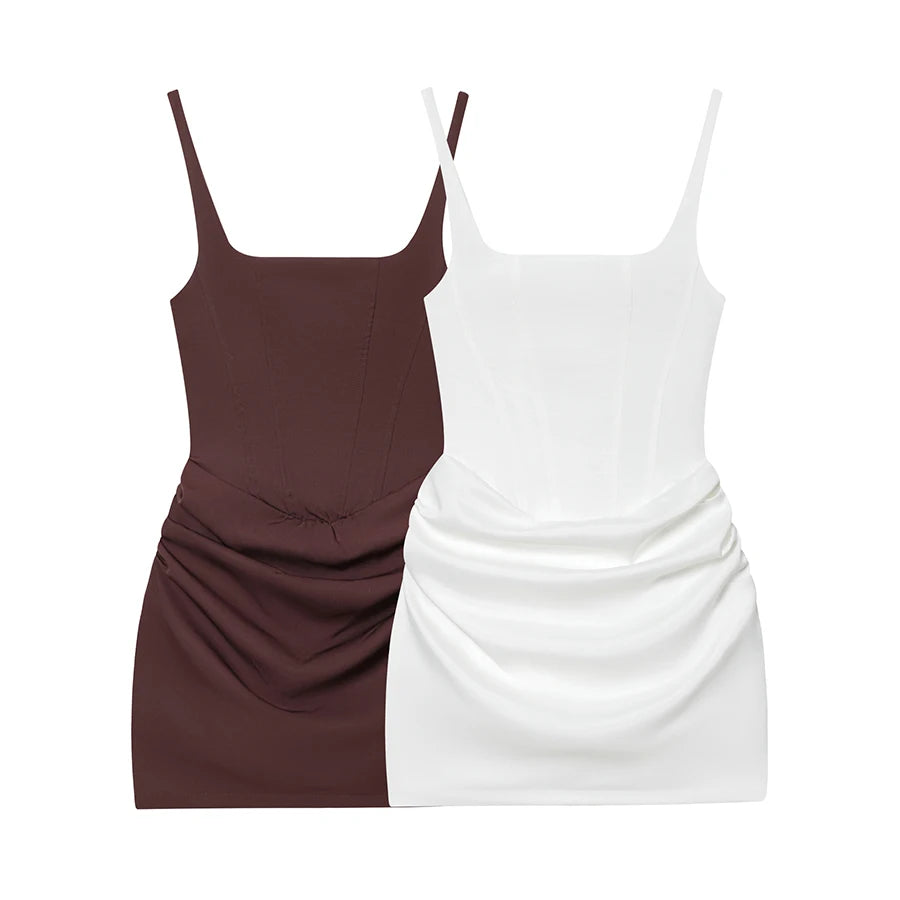 Square Neck Corset Style Draped Mini Dress