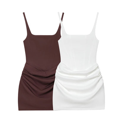 Square Neck Corset Style Draped Mini Dress