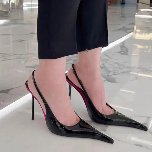 Iris Patent Pointed Toe Slingback Heels