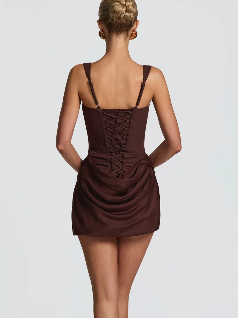 Square Neck Corset Style Draped Mini Dress