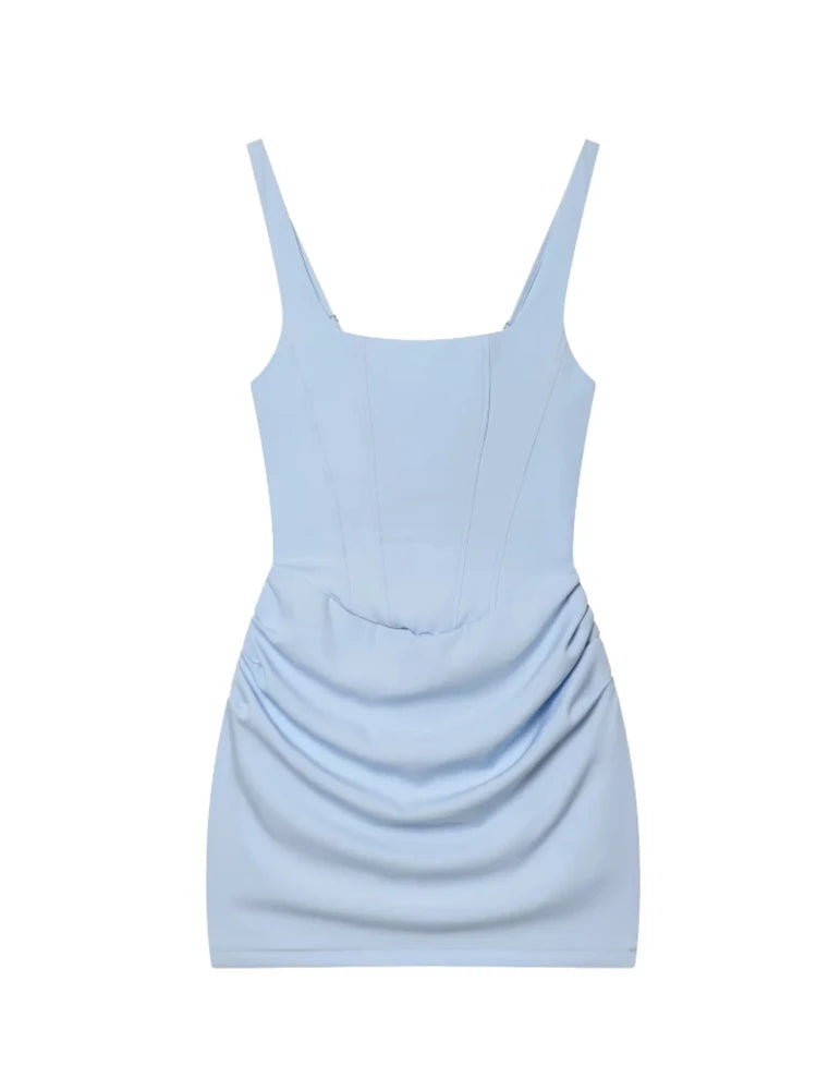 Square Neck Corset Style Draped Mini Dress