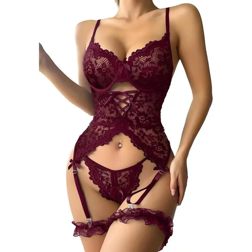 Lace Mesh Bra and Panty Lingerie Set