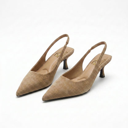 Celeste Textured Pointed Toe Slingback Heels