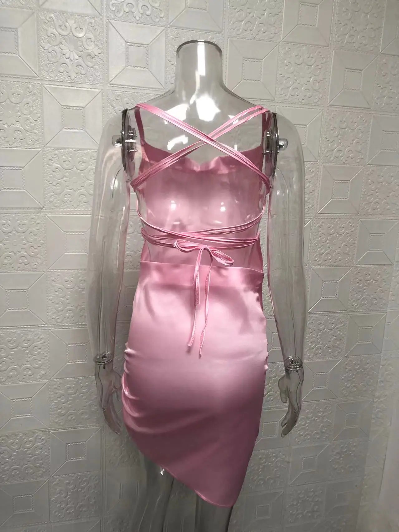 Satin Cowl Neck Ruched Side Slit Mini Dress