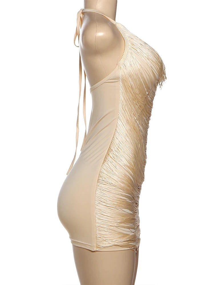 Halter Neck Cowl Backless TextuRed Mini Dress
