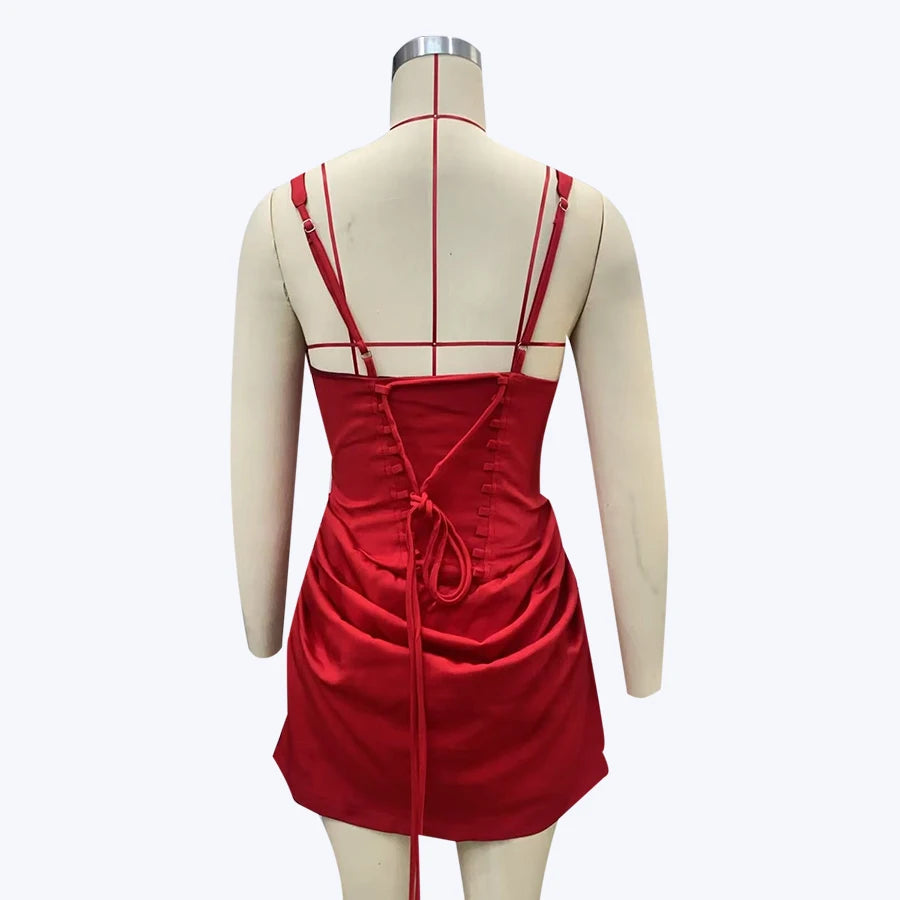 Square Neck Corset Style Draped Mini Dress