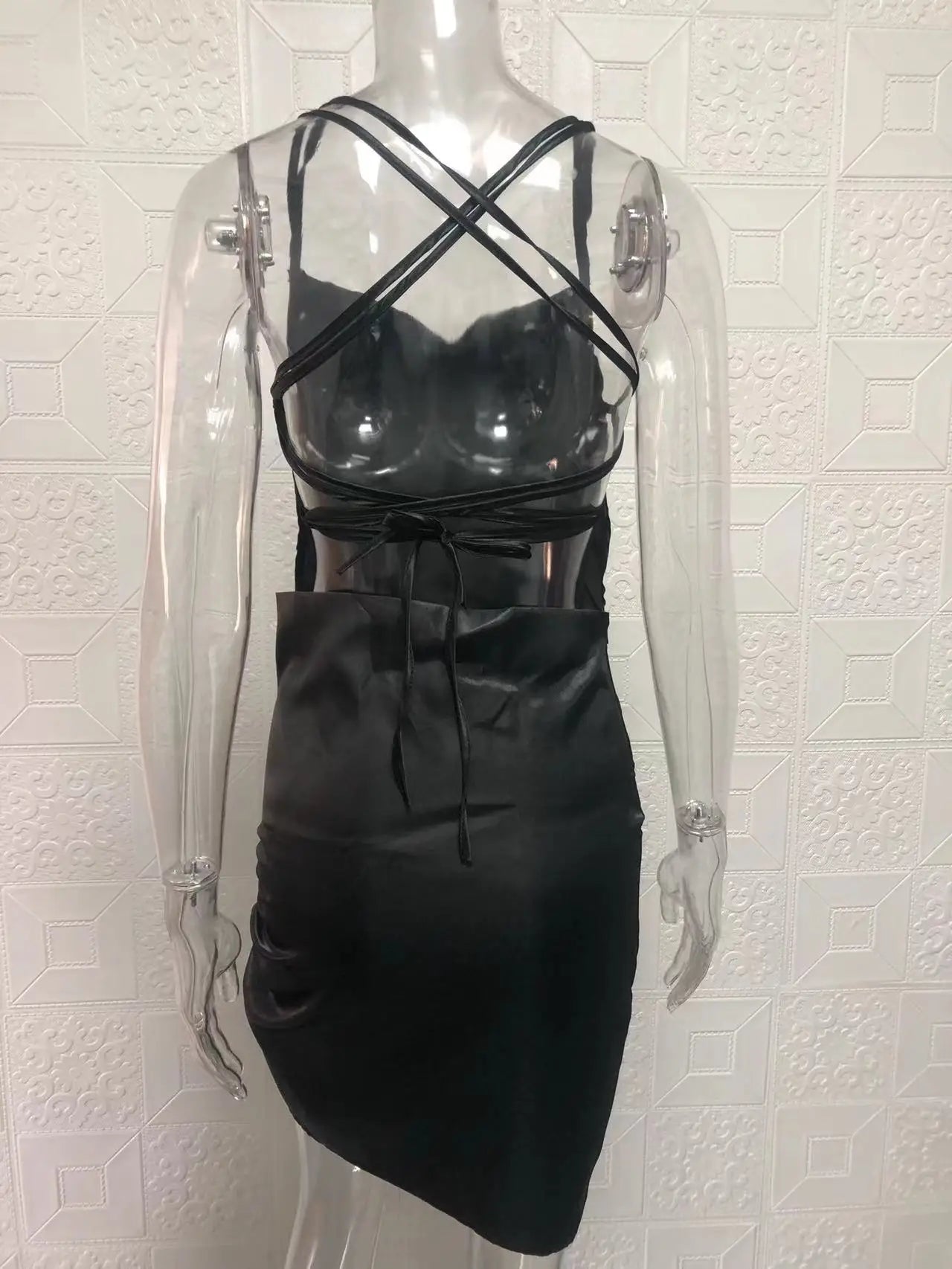 Satin Cowl Neck Ruched Side Slit Mini Dress