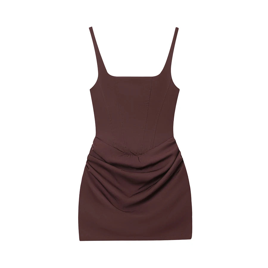 Square Neck Corset Style Draped Mini Dress