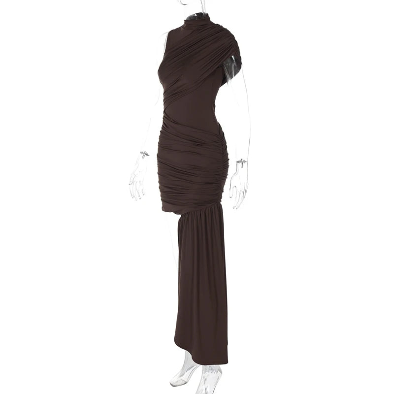 Sleeveless Mock Neck Draped Asymmetric Mini Dress