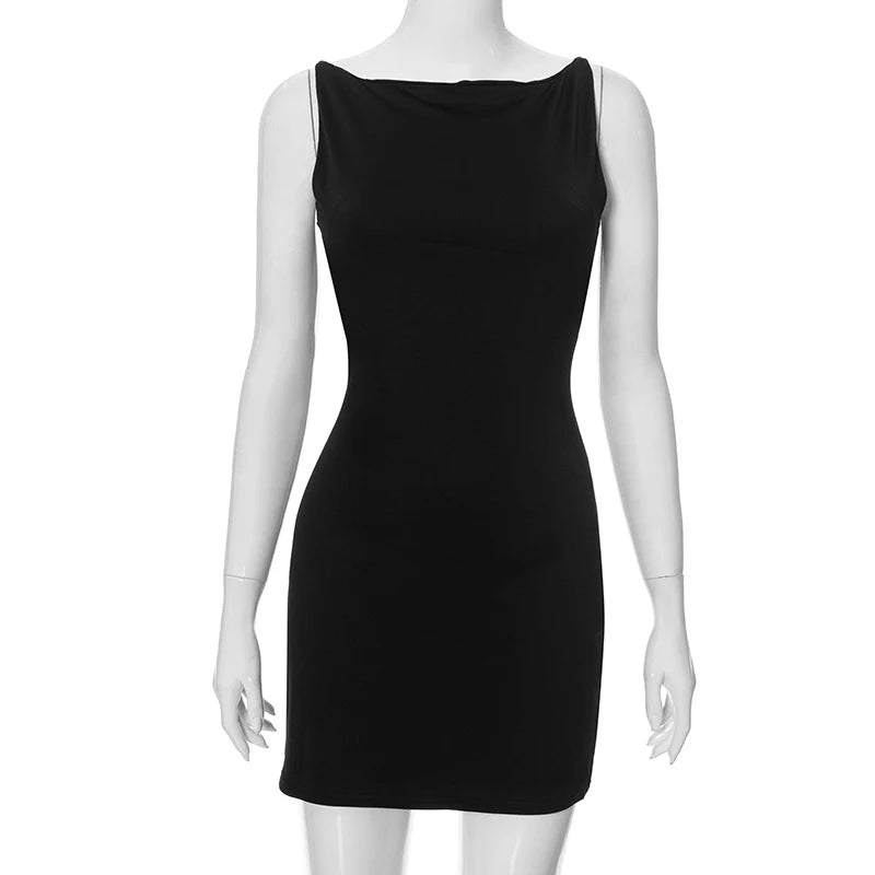 Boat Neck Sleeveless Bodycon Mini Dress