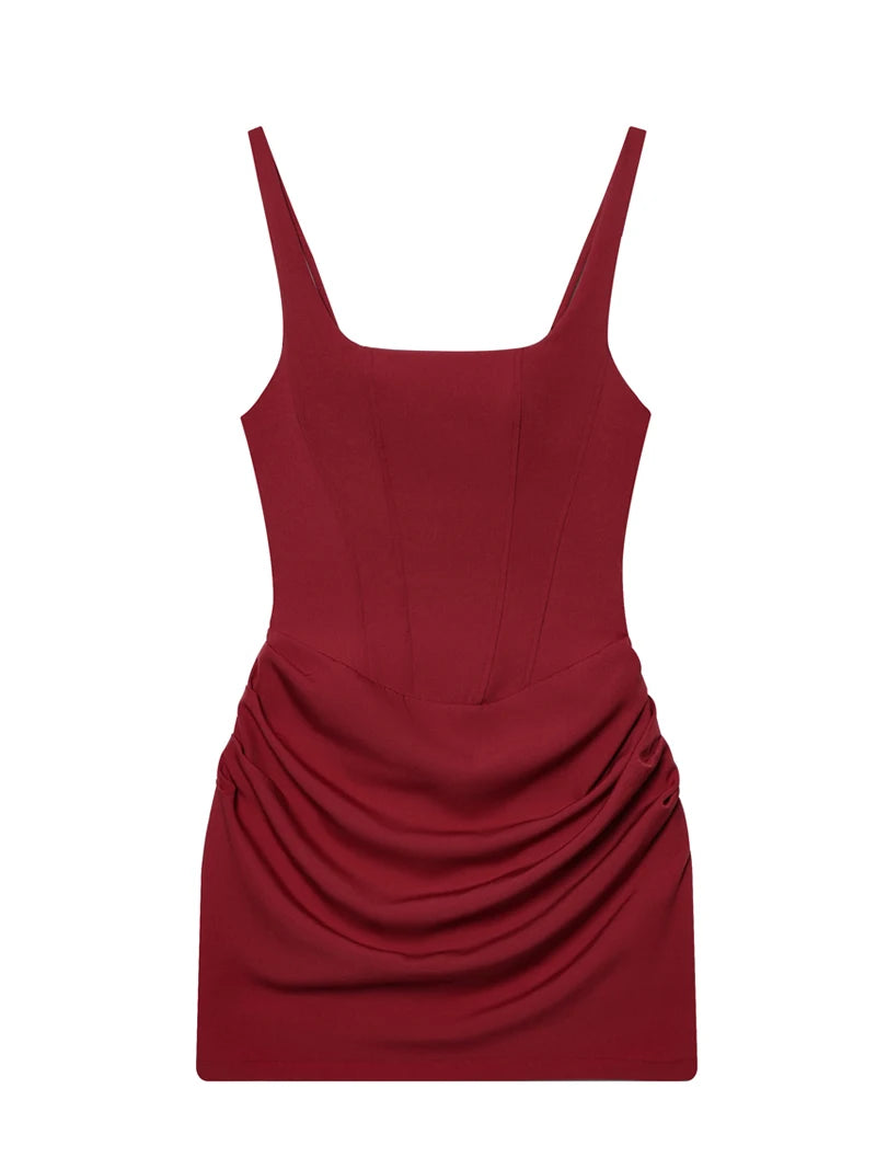 Square Neck Corset Style Draped Mini Dress