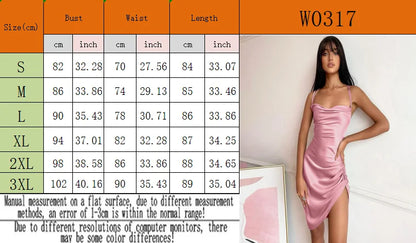 Satin Cowl Neck Ruched Side Slit Mini Dress