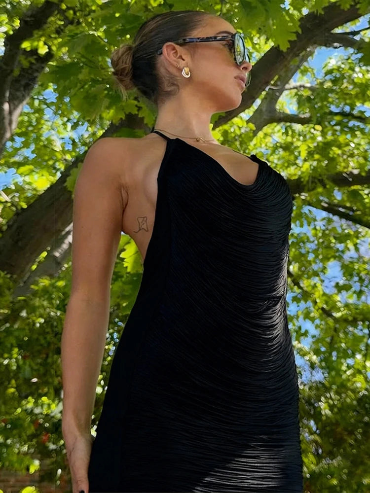 Halter Neck Cowl Backless TextuRed Mini Dress