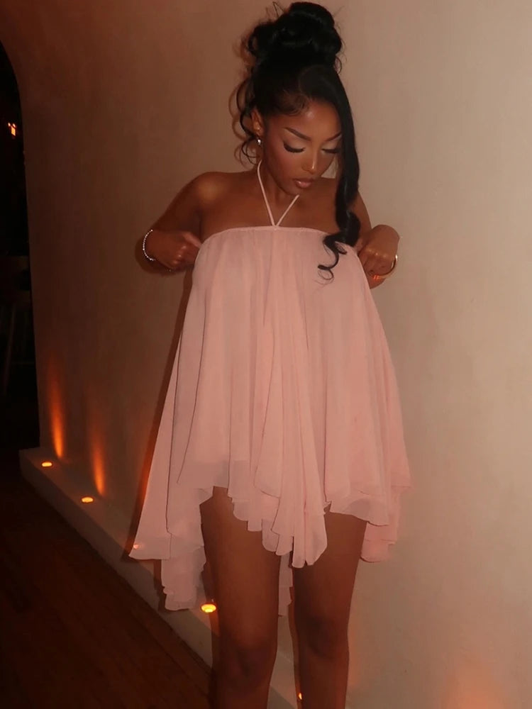 Halter TieRed Irregular Hem Dress