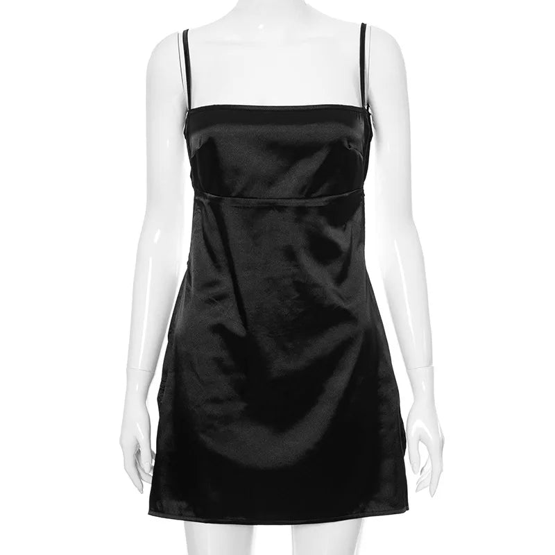 Spaghetti Strap Backless Side Slit Mini Dress
