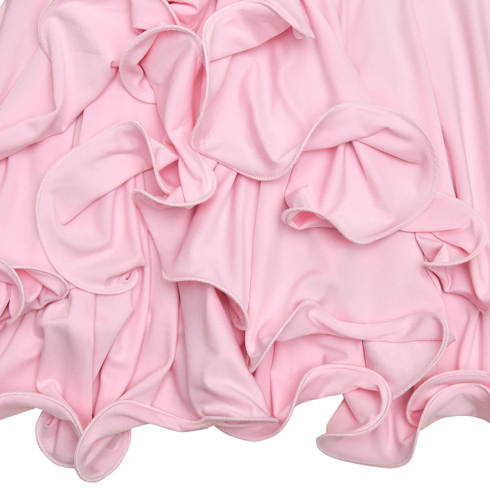 Long Sleeve Scoop Neck Button Detailed Ruffle Mini Dress
