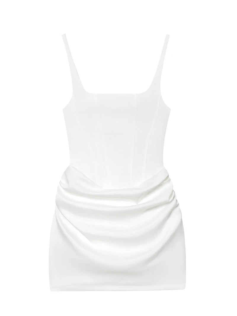 Square Neck Corset Style Draped Mini Dress