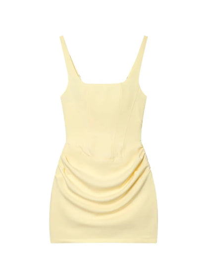 Square Neck Corset Style Draped Mini Dress