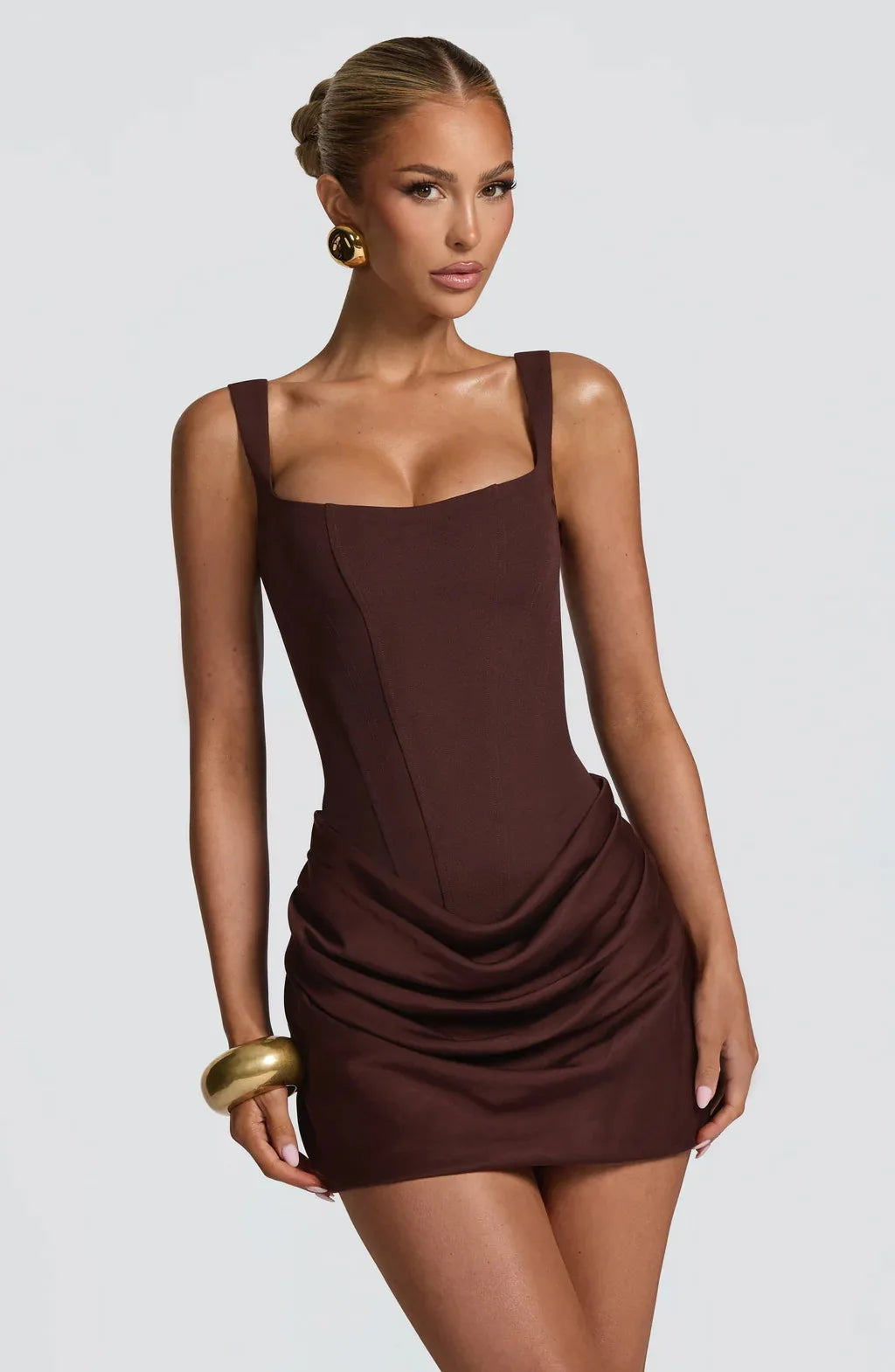 Square Neck Corset Style Draped Mini Dress