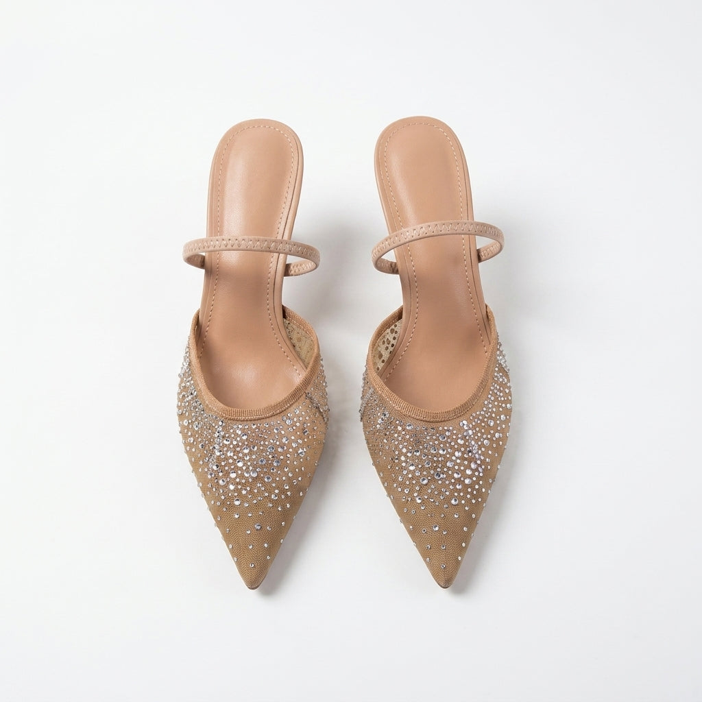 Stella Mesh Pointed Toe Slingback Heels
