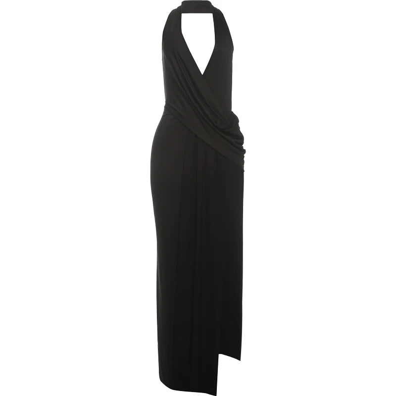 Draped Halter High Slit Resort Maxi Dress