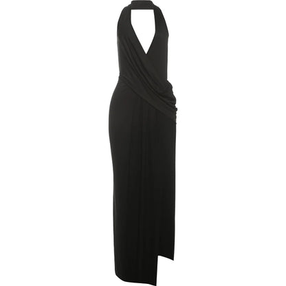 Draped Halter High Slit Resort Maxi Dress