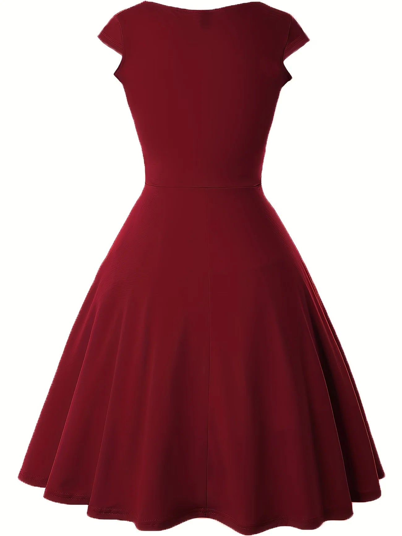 V Neck Cap Sleeve Wrap Front A Line Midi Dress