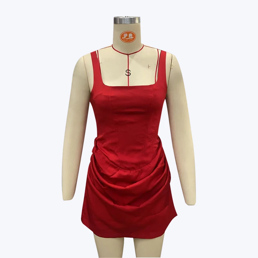 Square Neck Corset Style Draped Mini Dress