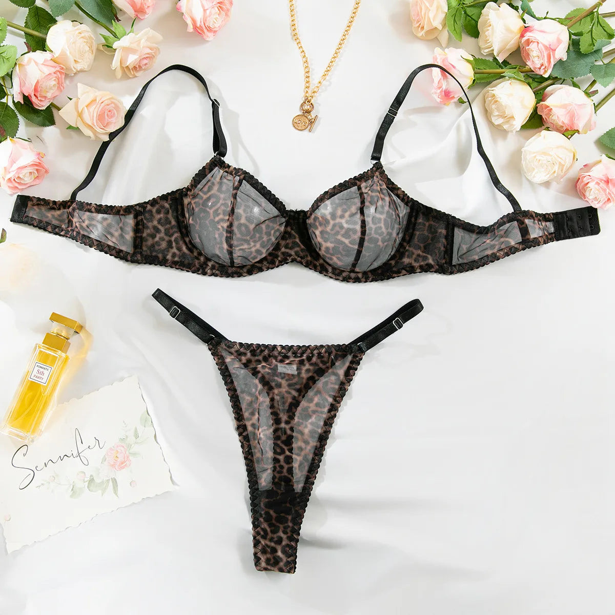 Embroidered Mesh Underwire Bra and Panty Set