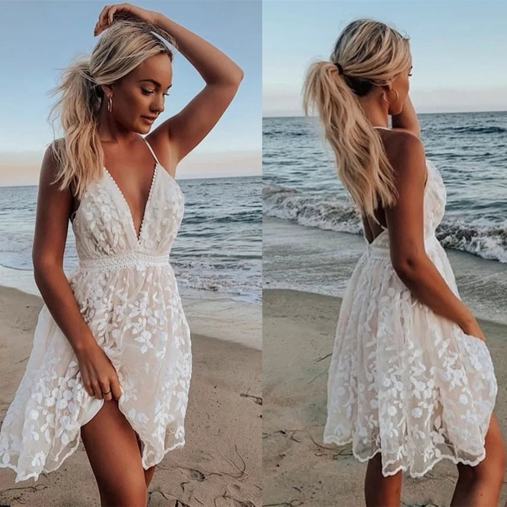 Floral Lace Backless Beach Resort Mini Dress