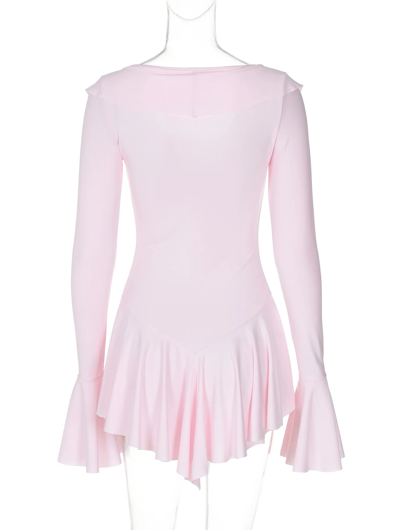 Long Sleeve Ruffle Trim Tie Front Mini Dress