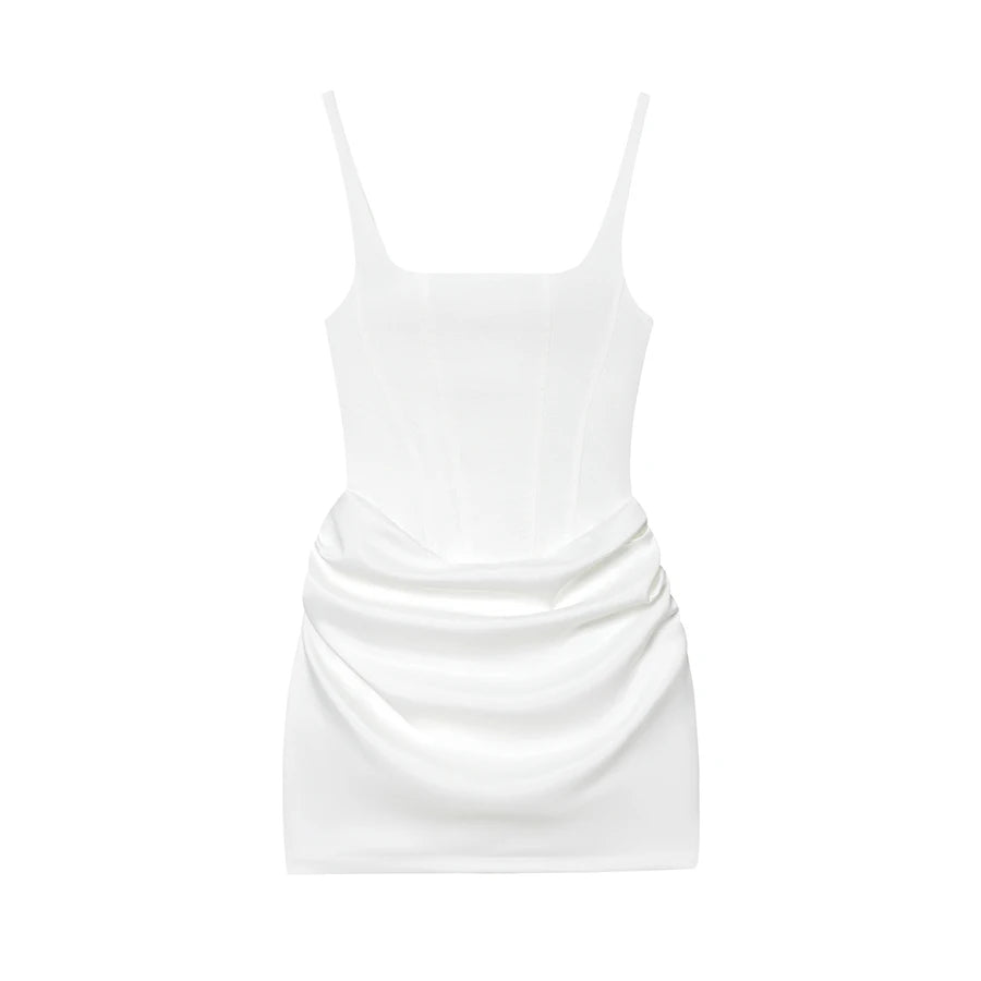 Square Neck Corset Style Draped Mini Dress