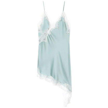 Spaghetti Strap Lace Trim Asymmetric Hem Slip Mini Dress