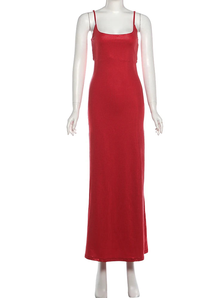 Spaghetti Strap Glitter Bodycon Midi Dress