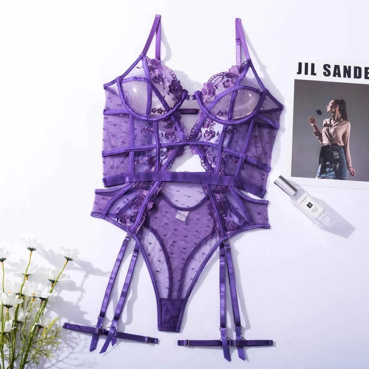 Floral Lace Underwire Bra and Panty Matching Lingerie Set