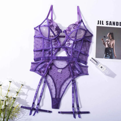Floral Lace Underwire Bra and Panty Matching Lingerie Set