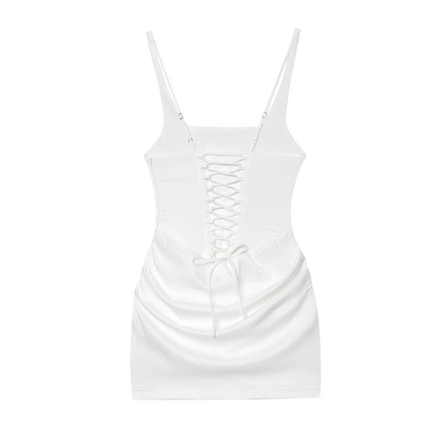 Square Neck Corset Style Draped Mini Dress