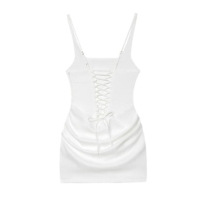 Square Neck Corset Style Draped Mini Dress