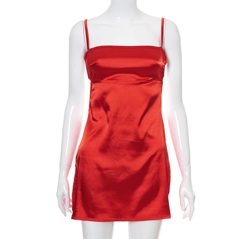 Spaghetti Strap Backless Side Slit Mini Dress