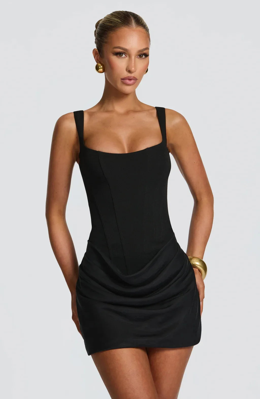Square Neck Corset Style Draped Mini Dress