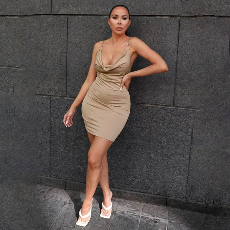 Cowl Neck Ring Detail Bodycon Mini Dress